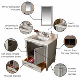 Nera 30 " Gray Single Bathroom Vanity | Quartz Countertop