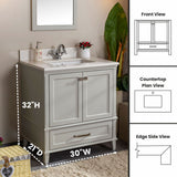 Nera 30 " Gray Single Bathroom Vanity | Quartz Countertop