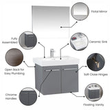 Vita Collection Floating Bathroom Vanity with Ceramic Sink & Mirror