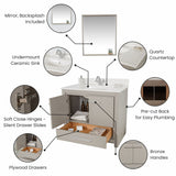 Mila Collection 36 inch Bathroom Vanity with Quartz Countertop and Undermount Ceramic Sink