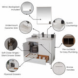 Mila Collection 36 inch Bathroom Vanity with Quartz Countertop and Undermount Ceramic Sink