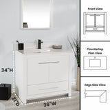 Mila Collection 36 inch Bathroom Vanity with Quartz Countertop and Undermount Ceramic Sink