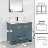 Mila Collection 36 inch Bathroom Vanity with Quartz Countertop and Undermount Ceramic Sink