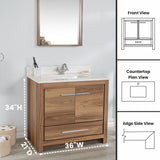 Mila Collection 36 inch Bathroom Vanity with Quartz Countertop and Undermount Ceramic Sink